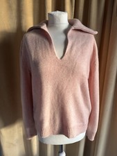 Reiss Light Pink Open Collar Neckline V neck Jumper Wool Cashmere Blend Size S