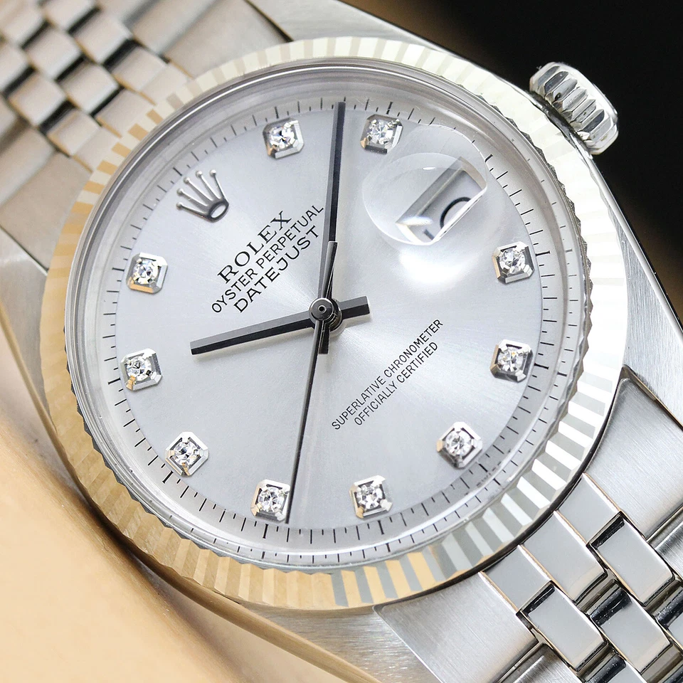 RELOJ ROLEX DATEJUST PARA HOMBRE ORO BLANCO 18K Y ACERO INOXIDABLE PLATA DIAMANTES