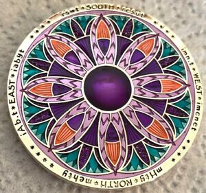 Lotus Compass Geocoin Shiny Silver finish Trackable Unactivated