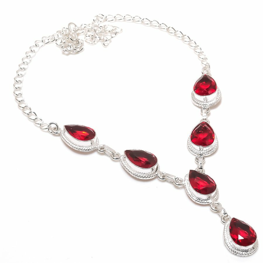 Mozambique Garnet Gemstone Handmade 925 Sterling Silver Jewelry Necklace 18"