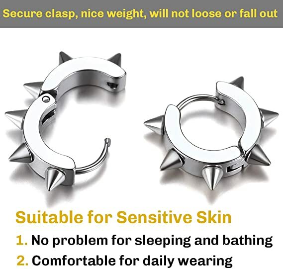 Da Uomo E Da Donna A Cerchio In Acciaio INOX Spike Cerchio Huggie - Foto 11