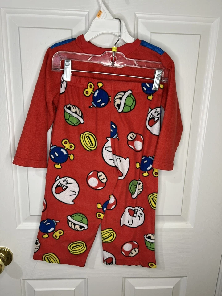 Super Mario Boys Size 4 Blue & Red 2 Piece Pajama Sleep Set Fleece PJ's Nintendo - Image 3 of 4