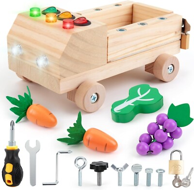 Bauernhof-Set aus Holz mit Montessori Busy Board mit Obst und Gemüse, Schlüsselschloss