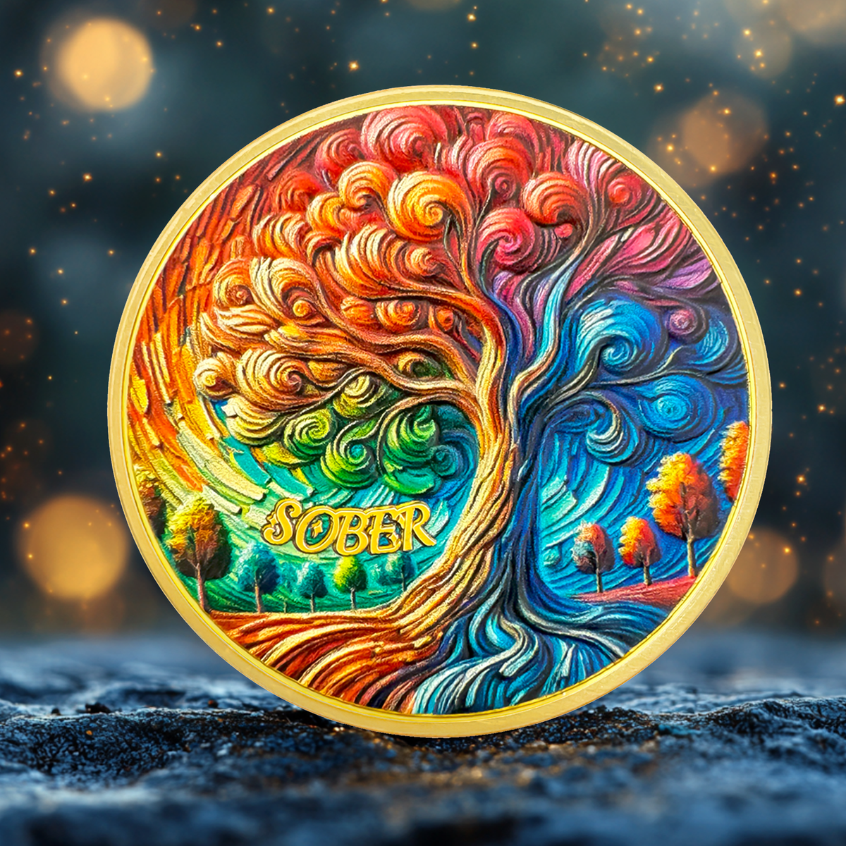 Painted Tree Sobriety Coin Serenity Prayer Token AA Chips