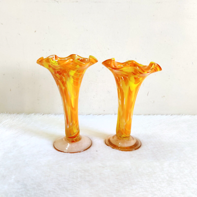 Vintage Dotted Multi Color Orange Yellow Glass Pontil Mark Flower