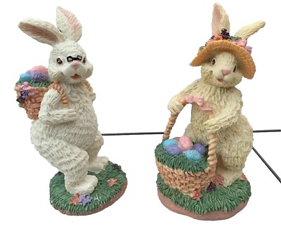 Bunny Pair Spring Easter Collection Charming  High Detail Resin EUC