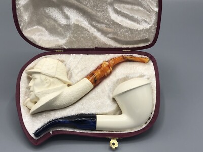 Sherlock Holmes pipe Set Of  Two By EGE New Handmade Block Meerschaum Case#38