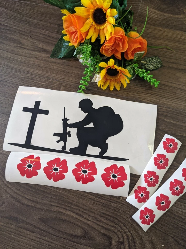 Soldier and poppies, remembrance Sunday Vinyl Window Sticker 'large" - Image 3 of 4