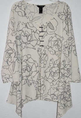 Ali Miles XL Top Gauzy Lightweight Artsy Roll Tab Sleeves Boho Coastal Pullover