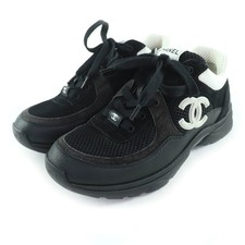 Excellent CHANEL sneakers Black White leather Women 37 G38299