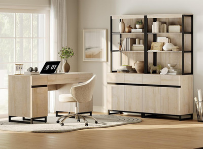 Home Office Furniture Set: 59'' Modern Executive Desk with Charging Station & Sto