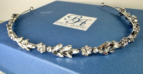 Bel Aire Bridal Narrow Floral Crystal & Silver Tone Tiara Headband Paid $329