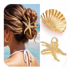 2 PCS Shell Claw Clips Gold Metal Large Starfish Hair Thick NonSlip Barrette