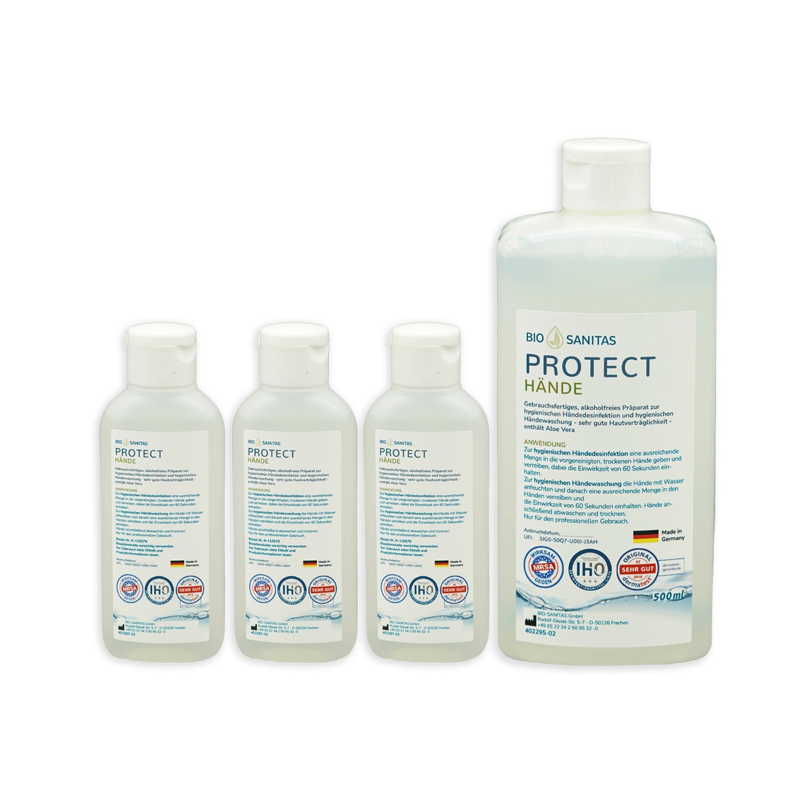 Bio Sanitas Protect 1x500ml + 3x100ml Händedesinfektionsmittel OHNE Alkohol TOP