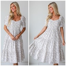 Rag & Bone Calista Dress S Babydoll Midi Tiered Henley Lined Cottage Prairie