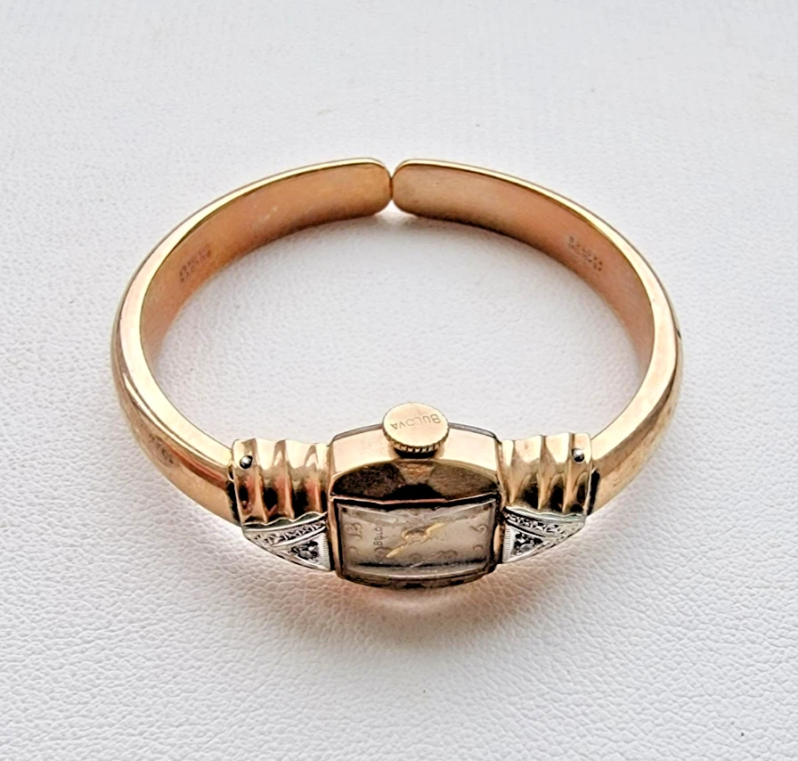 BULOVA 10K GOLD FILLED NATURAL DIAMOND MECHANICAL LADIES WRISTWATCH 17 j   N/R - Image 3 of 4