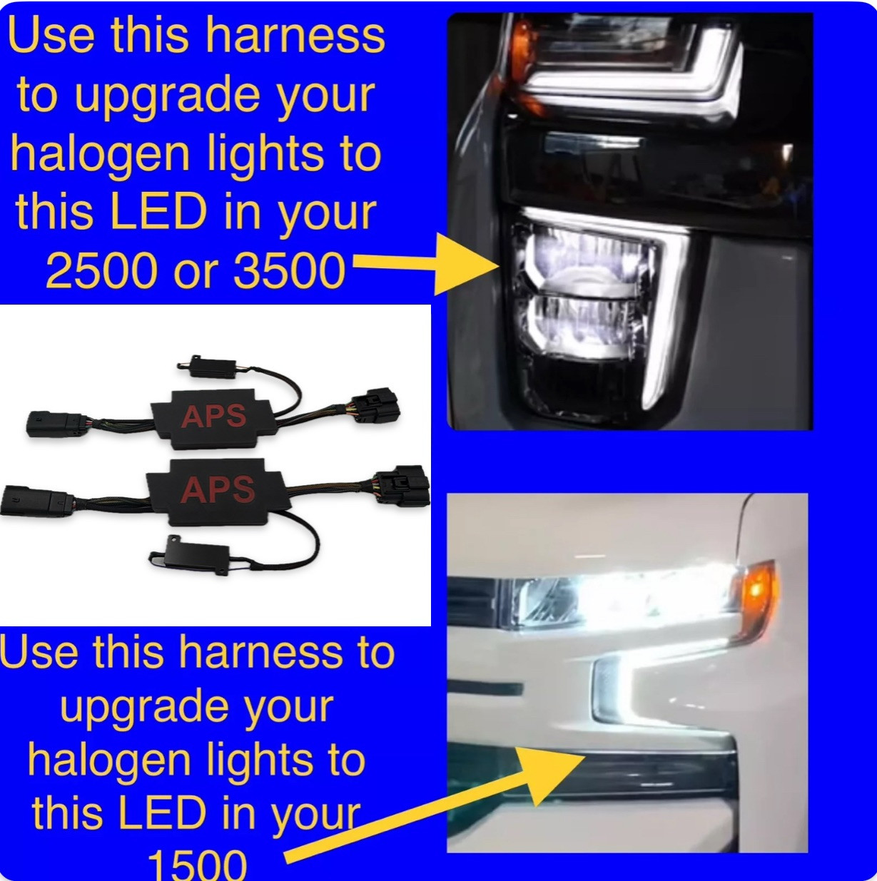 2022 Chevrolet 1500 2500 3500 Headlight Conversion Harness Halogen To LED PNP
