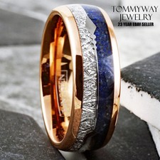 Rose Gold Plated Tungsten Carbide Meteorite  Blue Lapis Lazuli Men's Band Ring