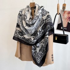 Women's Large 130x130cm Chain Print Square Scarf Shawl Wrap Silk Feel Beach Head