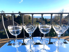 Vintage matched set of 4 hand blown etched crystal cocktail champagne Glasses