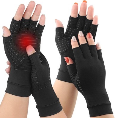 2Pairs Copper Arthritis Compression Gloves for Men, Fingerless Compression Gl...