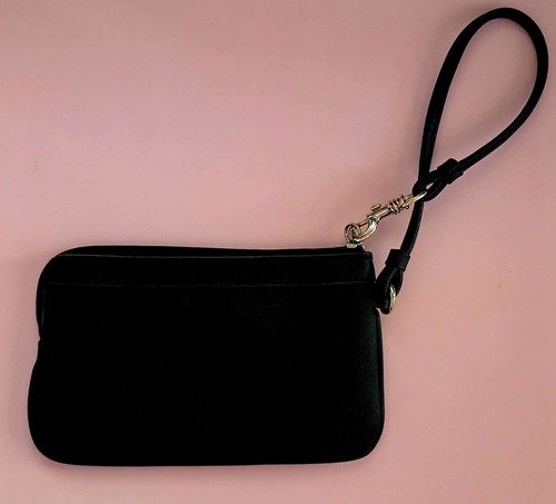 NWOT Karl Lagerfeld Paris Textured Black Faux Leather Wristlet Zip Pouch - Picture 2 of 4