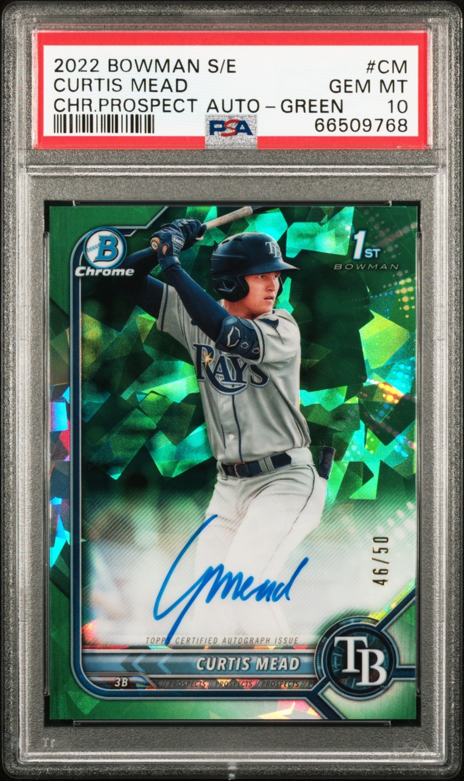 2022 BOWMAN SAPPHIRE EDITION CURTIS MEAD 1ST BOWMAN AUTO GREEN /50 PSA 10