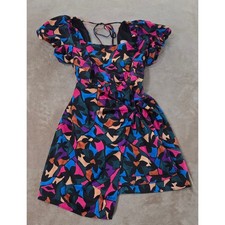 Show Me Your Mumu Danielle Mini Dress Geometric Multicolored Puff Sleeve Size XL