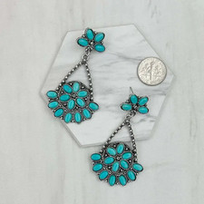 Western Dangle Floral Turquoise Earrings