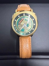 BULOVA ACCUTRON Watch Gold BA101.1 Round Dial Brown Band Leather Accessory Auth