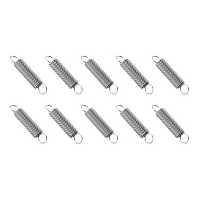 Extension Spring, 10pcs Wire Diameter 0.03'', OD 0.31'', Free Length 1.6'', Silver