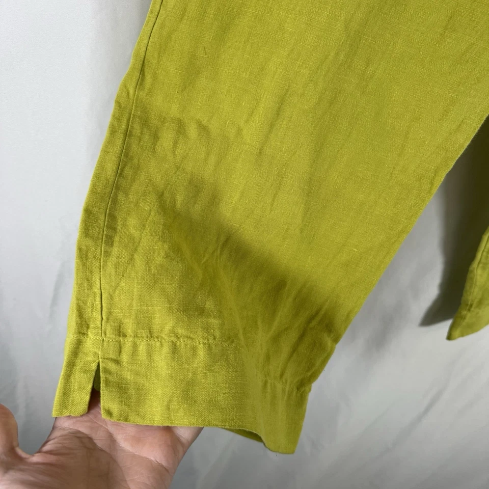 Bryn Walker 100% Linen Pants Womens Medium Lime Green Pull On 25" Inseam Cropped - Image 4 of 4