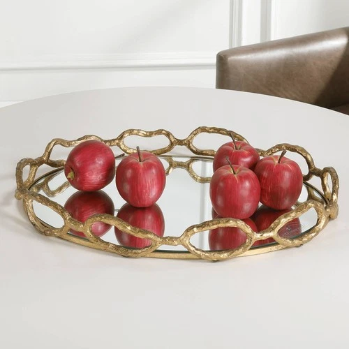 Uttermost Cable Chain Gold Leaf Mirrored Decorative Tray - Picture 1 of 5