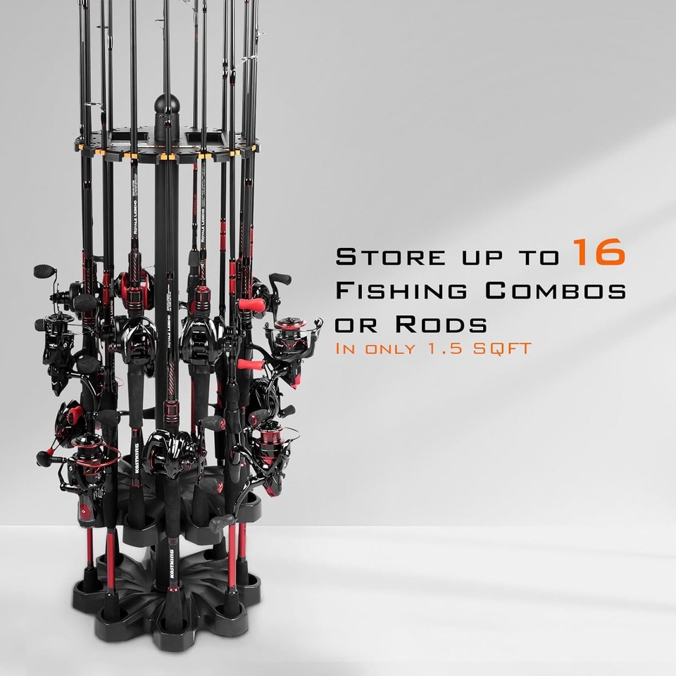 KastKing V16 Fishing Rod Rack With Rotating Base- Fishing Pole Rack ...