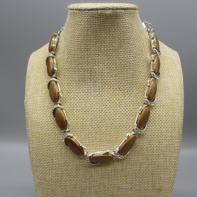 Vintage Kramer Necklace Thermoset Lucite Rhinestone Brown Choker Collar 16 Inch
