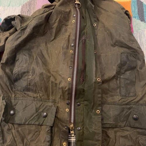 Barbour Beaufort 38 AS IS Waxed Cotton Jacket Khaki Olive England A150 Canvas image 6