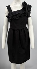 Oscar De La Renta F08 Black Silk Pleated Applique A-Line Dress sz 6