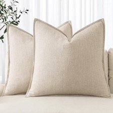 Linen Pillow Covers 24x24 Inch  Decorative 24" x 24" Pack of 2 Natural Beige