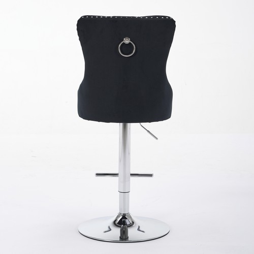 Set/2 Luxury Swivel Kitchen Barstools 25-33"Adjustable Thick Chrome Velvet Black - Picture 8 of 22
