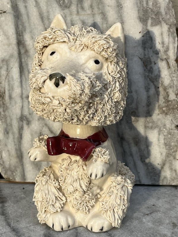 Unusual Vintage Spaghetti Poodle Dog Figure Bobble Head 50's Mid C Bowtie