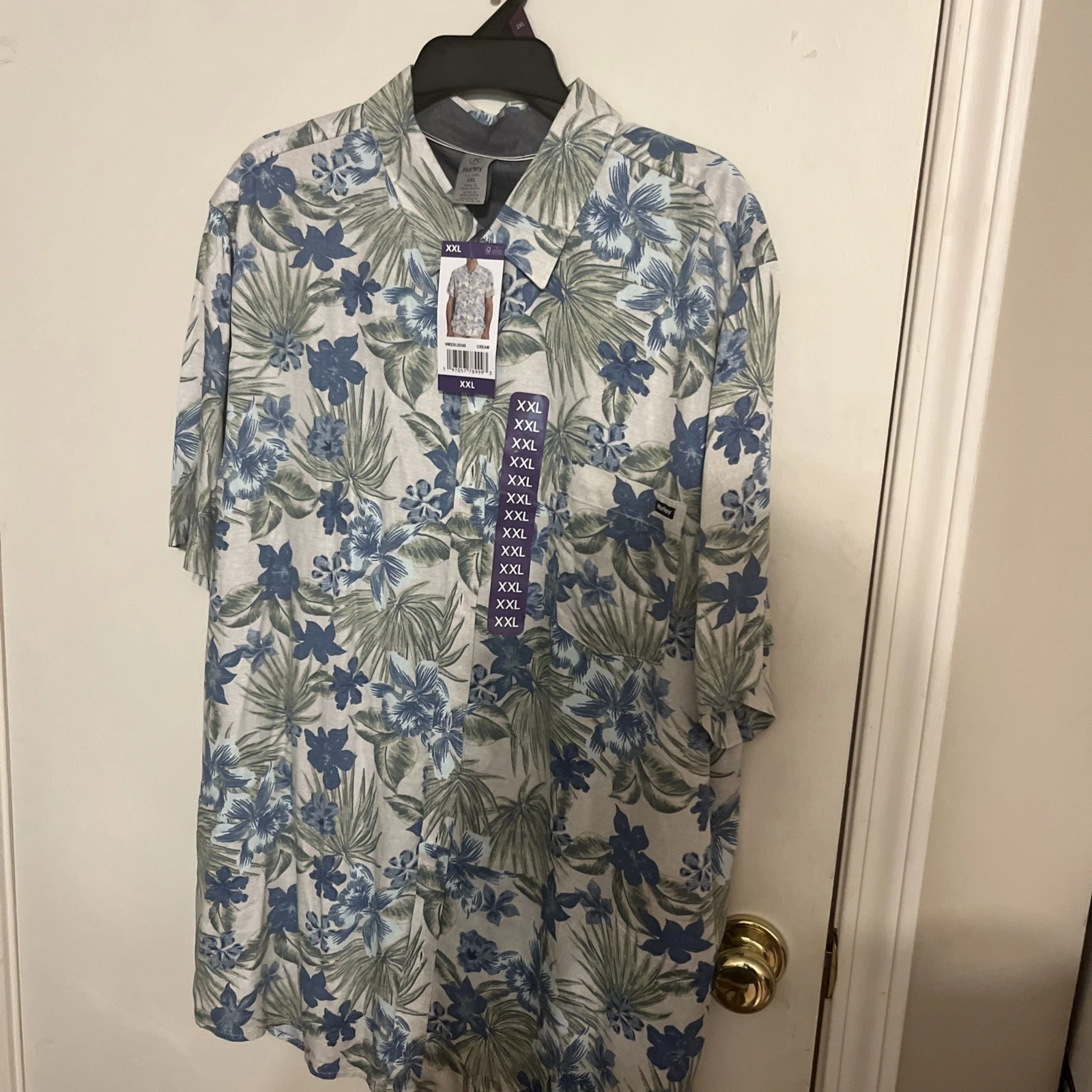 NEW Hurley Shirt Mens 2XL XXL Blue Floral Hawaiian Short Sleeve Button Front