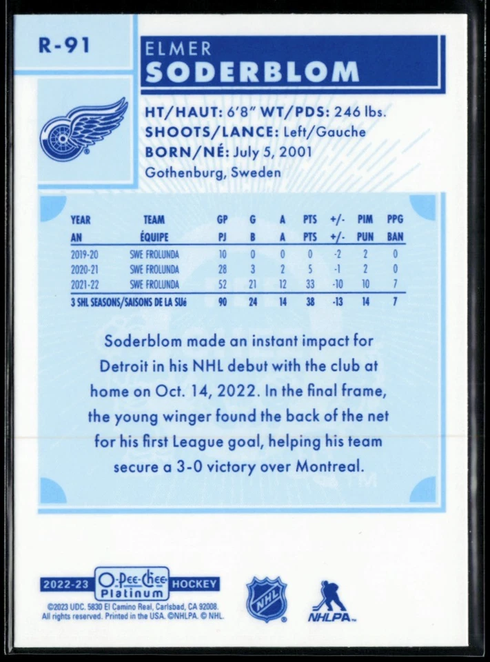2022-23 O-Pee-Chee Platinum Retro #R-91 Elmer Soderblom RC - Image 2 of 2
