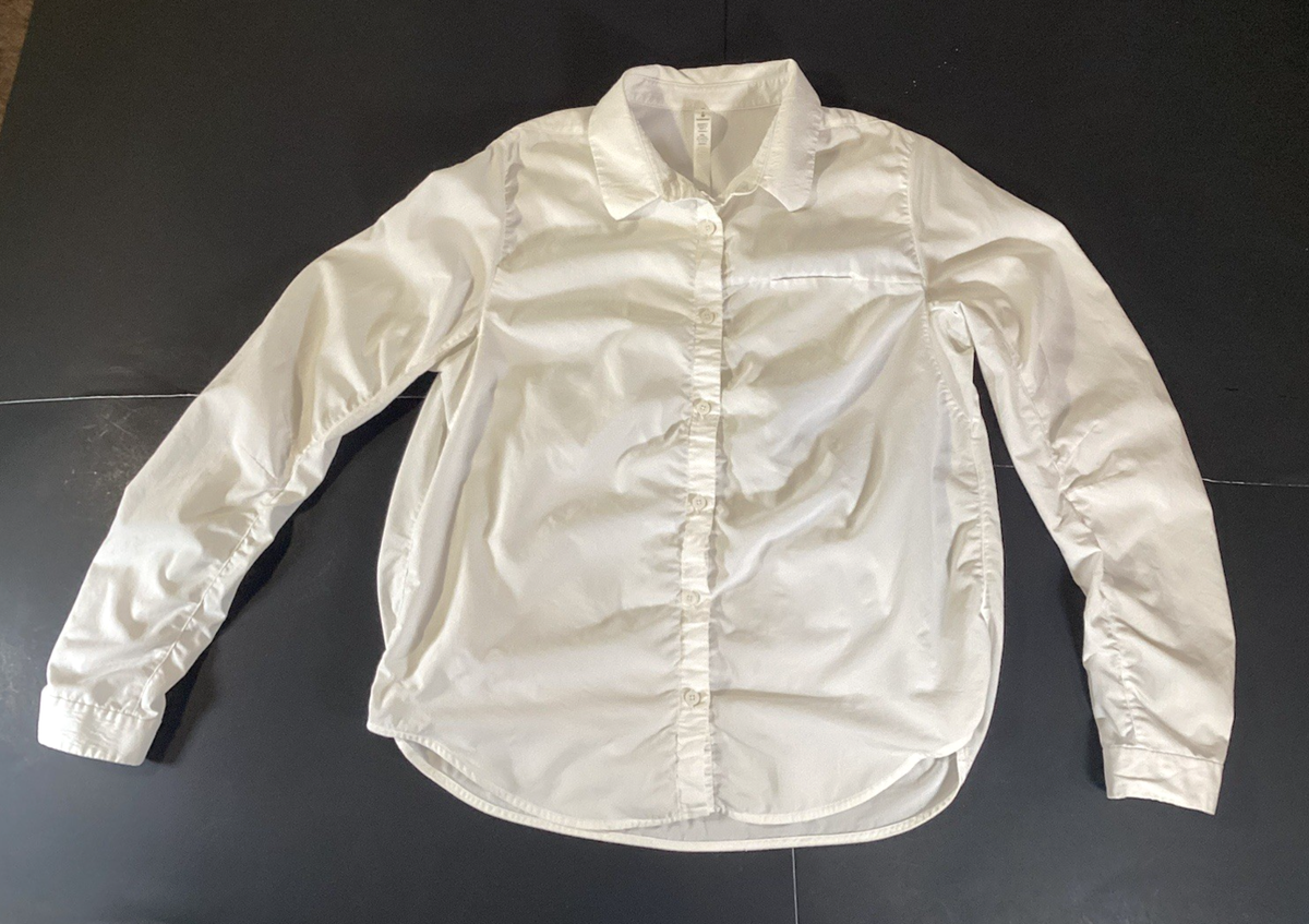Lululemon Womens Button Down Shirt Size 8 Full Day Ahead Cotton Blend White