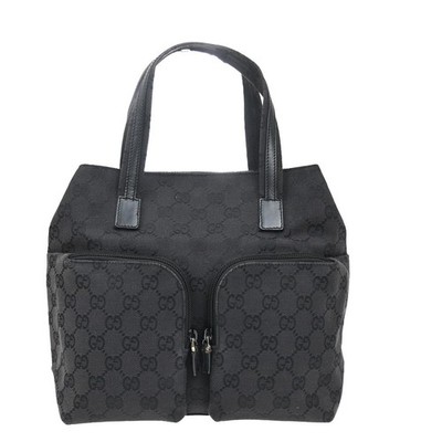 GUCCI Logo GG Pattern Hand Bag Canvas Leather Black SHW Italy 63KP541