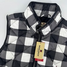 Woolrich Womens XL Black White Buffalo Check Down Vest Quilted Puffer