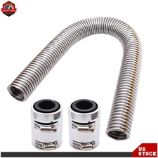 24" Stainless Steel Flexible Upper / Lower Radiator Hose & Chrome Caps V8 Kit