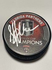 Sylvain Lefebvre Signed Puck 2025 Panthers Stanley Cup Beckett BAS COA IP b