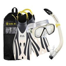 US Divers Adult Snorkel Set Redondo Mask, Padang Snorkel, Fins Beige/Black, S/M