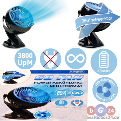 Ventilator Livington Akku Power Go Fan Mobil Kabellos kompakt wieder aufladbar