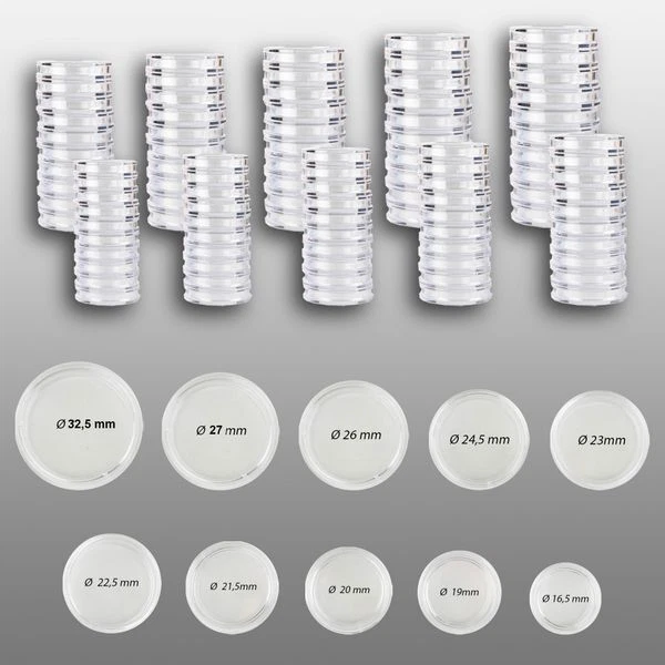 Prophila Münzkapsel-Sortiment Euro 16,5 bis 33 mm Innendurchmesser, insgesamt 10